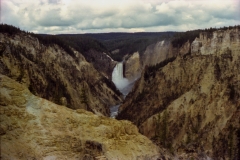 Yellowstone Falls from the other side of the Grand Canyone of Yellowstone.  the yllow rock is how Yellowstone got its name
