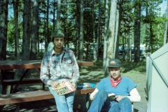 Dan and Jeff resting after being chased by a  moose