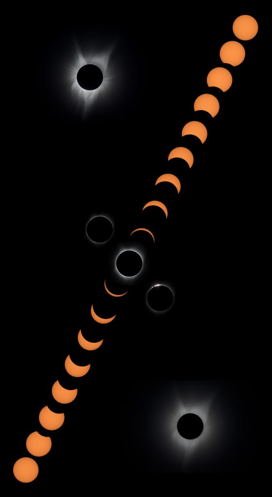 Collage of the entire eclipse with highlights.